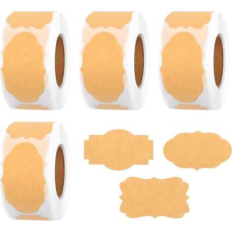 Packung mit 1000 selbstklebenden Marmeladenetiketten, 4 Rollen Kraftpapier-Aufkleber zum Beschriften von Marmeladengläsern, Geschenktüten und Briefumschlägen