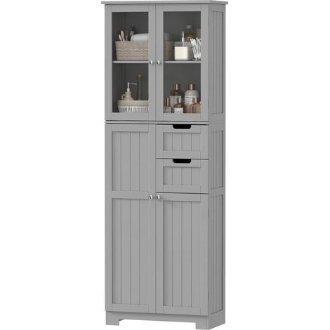 Meuble de Salle de Bain Haut Meuble de Rangement 60x30x170cm Gris (1/5)