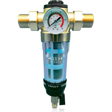 Rosmmel – Préfiltre eau haut débit 4200 L/h – Manomètre frontal – Maille inox 40 microns – Lavage centrifuge – Raccords 1" et 3/4" (1/5)