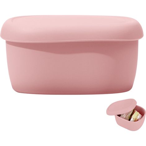 Boîte à bento en silicone - Rose clair - Petite (1/5)