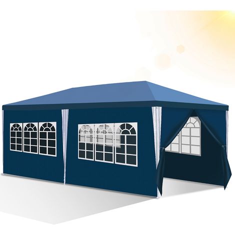Wolketon Tonnelle 3x6 M avec 6 Bâche Latérales Amovibles et 4 Fenêtres Décoratives, Gazebo de Jardin Rapide à Installer, Bleu