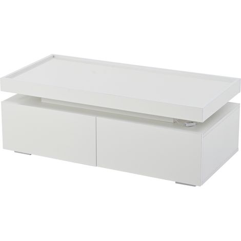 ELVMI Tavolino da Salotto con 2 Cassetti e 1 Vano, LED, Finitura Lucida per Soggiorno, in Truciolare, 95 × 45 × 35 cm, Bianco (1/4)