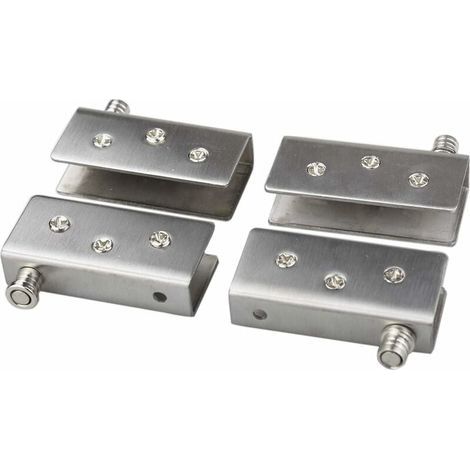 Paquete de 4 bisagras para puertas de cristal, bisagra pivotante de 90°, sin necesidad de taladrar, de acero inoxidable, aptas para cristales de 8-10 mm. (1/4)