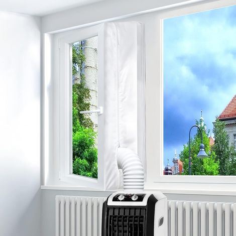 Window sealing unit for portable air conditioner and tumble dryer, air exchange guards with zipper and strong hook and loop closure (300cm / 118 in) (1/5)