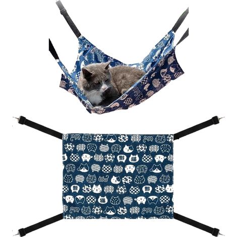 Hamac pour Chat - 1 Unité - Toile Bleue Respirante - Lit Suspendu avec Crochets - Pour Cage et Intérieur - 46x37 cm (1/5)