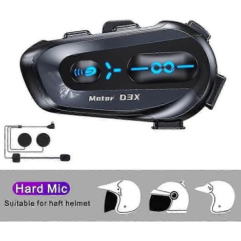 (1 micro rigide) Intercom Bluetooth 5.3 EDR 600 m pour casque moto avec partage de musique, appels mains libres et protection anti-interférences pour 6 motards. (1/5)