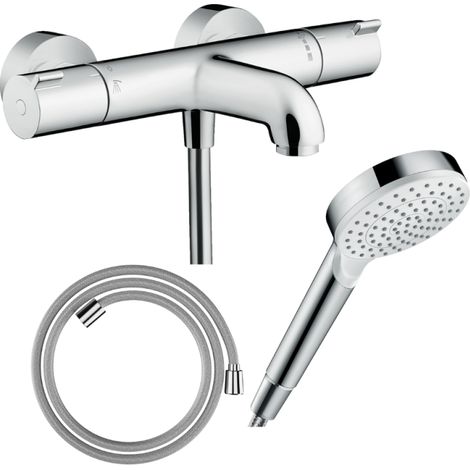 Pack mezclador termostático para baño HANSGROHE Ecostat 1001CL + flexo Designflex + rociador Varnish Blend 100 EcoSmart 1jet cromado