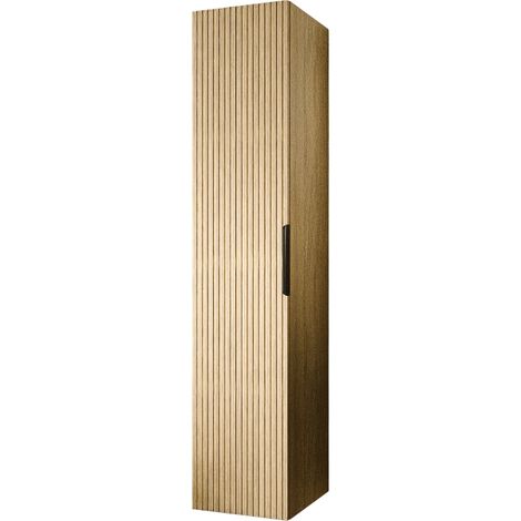 Hochschrank Bernstein TIM 35x165x35cm flexible Montage Badmöbel: Eiche Nebelgrau profiliert, Metallgriff: Schwarz matt