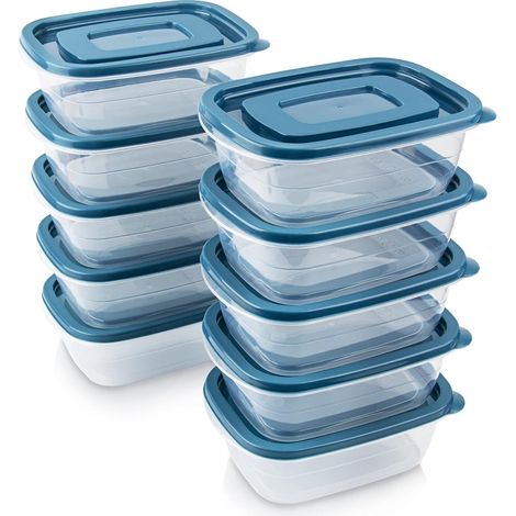 10 recipientes rectangulares de plástico con tapa, para almacenar alimentos, 10 unidades, reutilizables y herméticos. (1/5)