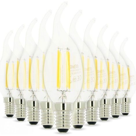 Lot de 10 Ampoules LED Flamme E14 4W filament Eq 40W Blanc chaud (1/7)