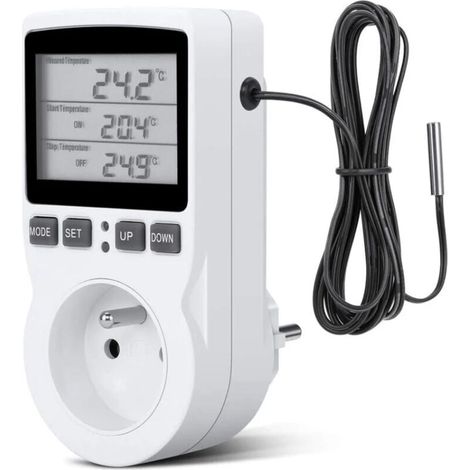 Thermostatstecker, Digitaler Zeitschaltuhrstecker, Programmierbarer Digitalstecker mit Sonde, Programmierbare digitale Zeitschaltuhr, Thermostatstecker für Gewächshaus- und Aquarienheizung - Versaille (1/5)