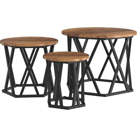 Table d'appoint empilable 3 pcs，Table basse，Table de Salon Bois ancien 53 x 53 x 40 cm CFW69660 (1/5)
