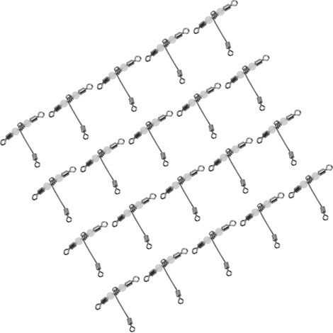 20 émerillons de pêche lumineux en forme de T, connecteur 3 voies, émerillon à roulement croisé avec perles 4x5  (1/5)