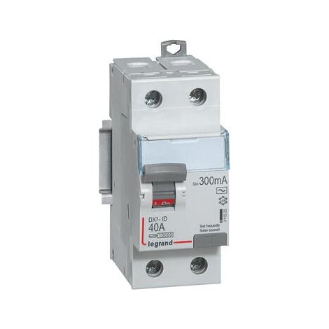 Interrupteur différentiel DX³-ID arrivée haute et départ bas à vis - 2P 230V 40A typeAC 300mA - 2 modules - 411525 - LEGRAND