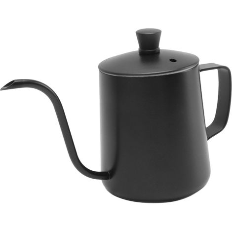 Bouilloire à col de cygne en acier inoxydable 304, bec long et fin, 350 ml, noire avec couvercle, pour café filtre et thé (1/5)