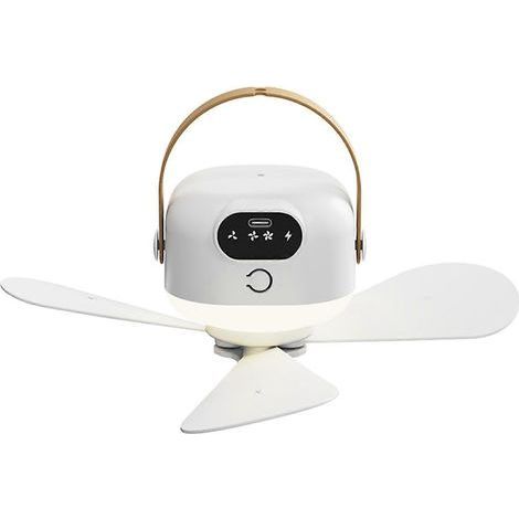 Wiederaufladbarer USB-Hängeventilator mit Fernbedienung, 3 Geschwindigkeitsstufen, leisem Betrieb und LED-Licht für Camping, Zelte, Außenräume und Studentenwohnheime. (1/5)
