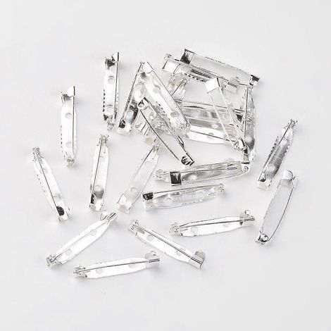 Fer à sertir pour broche, épingles à nourrice argentées, 30 x 5 x 6 mm, trou : 1,5 mm (1/2)