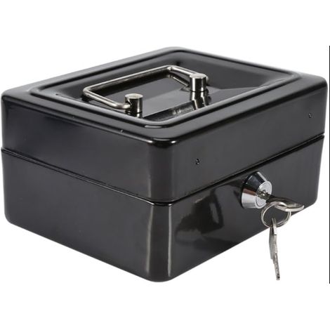 Boîte étanche Ignifuge avec Serrure à clé Mini Coffre Fort Portable en Acier verrouillable Cash Money Coin Jewelry Security Box avec poignée ménage Noir (1/5)