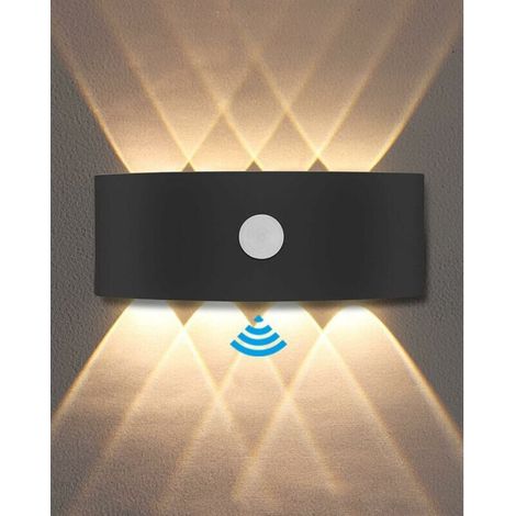 Applique Murale Exterieur, Lampe Detecteur de Mouvement Interieur 8W, Applique Murale Chambre 3000K Blanc Chaud, Imperméable IP65, Balcon, Escaliers, Salon Disponible - Noir [Classe énergétique F] (1/4)