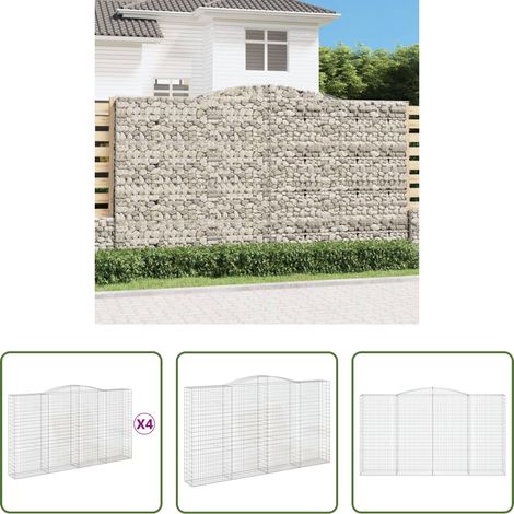 Schalldämmung -  Gabionen mit Hochbogen 4 Stk. 400x50x220/240cm Verzinktes Eisen (1/5)