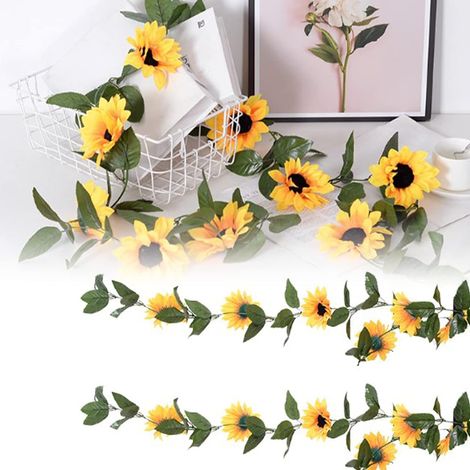 Artificial Sunflower Vines, 200cm, Realistic Silk Flowers, Vibrant Garland for Home, Wedding Party, Garden Fence Decor (1/5)