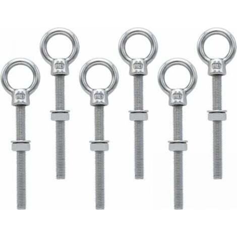 6 pièces,Boulon à œil M8 x 80 mm Vis à anneau M8 avec filetage métrique Acier inoxydable, pour fixation et suspension (1/4)