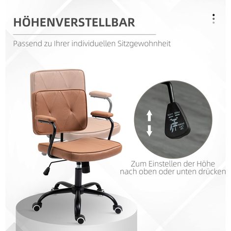 Chaise bureau pivotante avec roulettes, siège réglable en hauteur, dossier inclinable et fonction bascule, rotation 360°, mousse, marron, 61 x 58 x 82-91 cm (1/4)