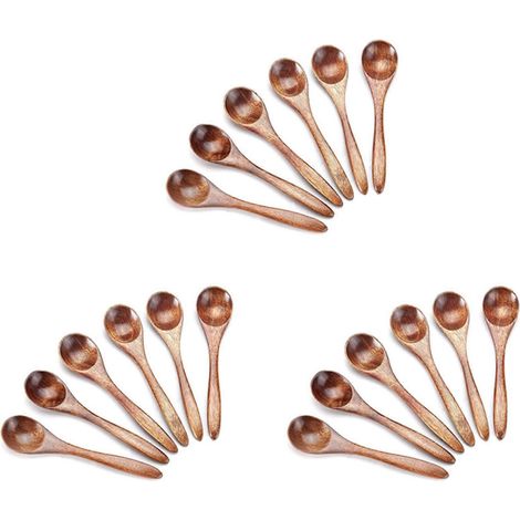 Petites cuillères en bois, lot de 18 cuillères à café en bois pour la cuisine, petites cuillères à condiments, mini cuillères à miel en bois pour un usage quotidien (1/4)