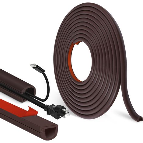 Goulotte Passe Cable adhésif Cache Cable TV Mural Semi-circulaires Cache Fil Electrique Flexible goulotte Electrique pour Le Sol Mural (Marron, 7mm×14mm×12m) (1/5)
