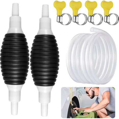 2Pcs Pompe Manuelle, 4m Pompe a eau Manuelle, Pompe de Transfert Carburant Universelle, Pompe Essence de Transfert de Portable Manuel, Pompe de Siphon à Main pour Essence, Carburant, L'eau (1/5)