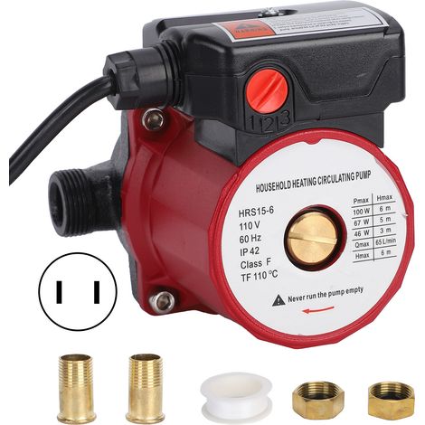 Pompe de circulation chauffage eau chaude domestique surpresseur accessoires prise US AC110V 6 mètres 65L/min rouge (1/5)