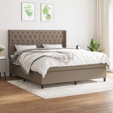 Sommier à lattes de lit avec matelas Taupe 160x200 cm Tissu (1/5)