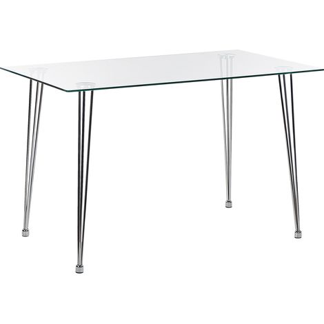 Mesa de comedor tablero de vidrio templado plateado 120 x 70 cm 4 personas moderno Winston