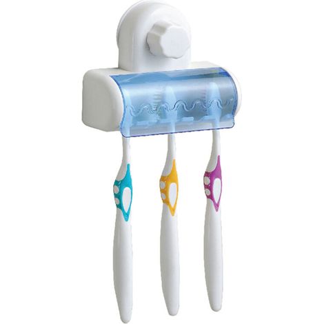 Soporte de pared para cepillos de dientes con tapa, a prueba de polvo y con ventosa, estuche para cepillos de dientes eléctricos, organizador de almacenamiento para 5 cepillos de dientes.