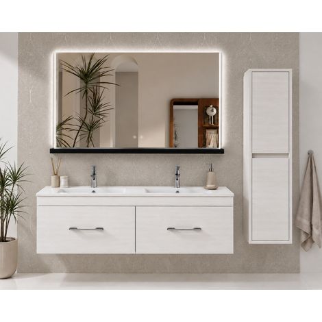 Meuble de salle de bain avec vasque ORIGENBATH FLORENCIA sans miroir 120x45 cm 2 senos blanc nordique avec colonne (1/5)