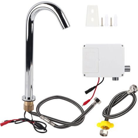 Grifo de agua con sensor de inducción automático, rosca G1/2 pulgadas, grifo monomando de agua fría infrarrojo con caja de control (tipo de altura elevada para lavabo sobre encimera con altura de base (1/5)
