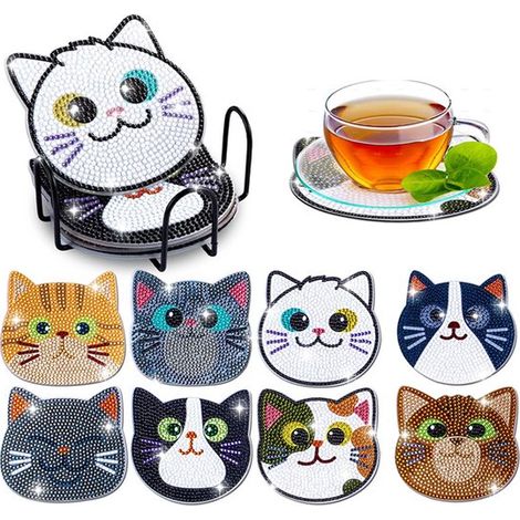Set da 8 pezzi - Sottobicchieri con pittura a diamante - Sottobicchieri con pittura a diamante per adulti - Mondo sottomarino fai da te - Sottobicchieri per il tè del pomeriggio - Sottobicchieri per r (1/5)