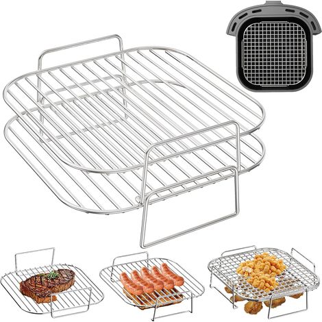 Air Fryer 2 Piece Stainless Steel Grill Airfryer Accessories Compatible with 6.2/7.2/7.3L, 6.5/7/7.5L, 6.2L, Other Oven Fryer 5.5-8.3L (1/5)