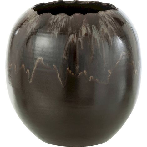 Cachepot en céramique brun finition artisanale élégante - Brun foncé artisanal