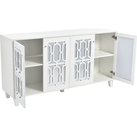 Aparador blanco de 4 puertas con tiradores efecto cristal, 160 x 40 x 84 cm (1/5)
