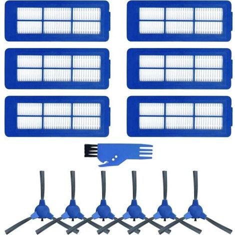 Accessoires pour aspirateur robot, XU, Pour Eufy RoboVac 11S MAX/15C MAX/30C MAX/G30, 6 filtres + 6 brosses latérales+1 brosse de nettoyage bleue - KZQ (1/4)