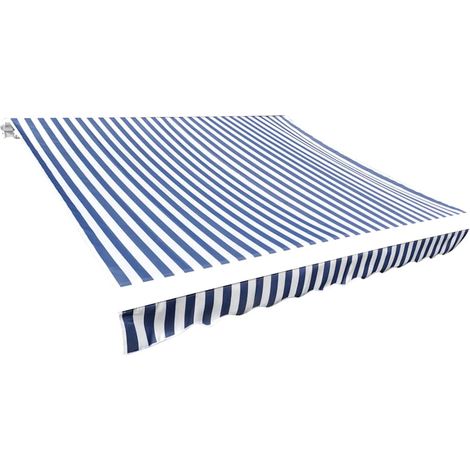 Toile de rechange pour store banne en polyester hydrofuge bleu et blanc 450 x 300 cm - PANGIVO (1/5)