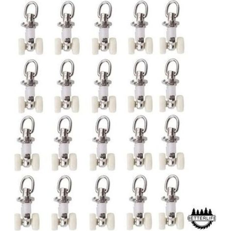 20 rulli scorrevoli in plastica per binario per tende con doppie ruote in lega di alluminio