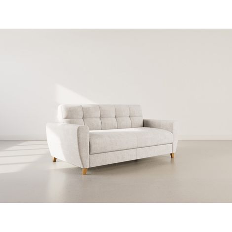 Thibault - canapé 3 places convertible express couchage quotidien 140 cm matelas 14 cm en velours texturé - beige