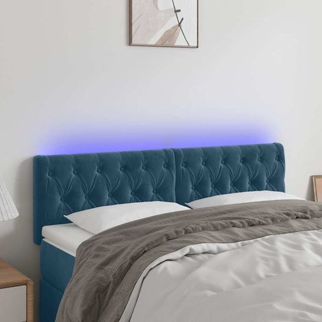 Tête de lit LED en velours bleu foncé 160 x 7 x 78/88 cm, 2 bandes, réglable - PANGIVO (1/5)