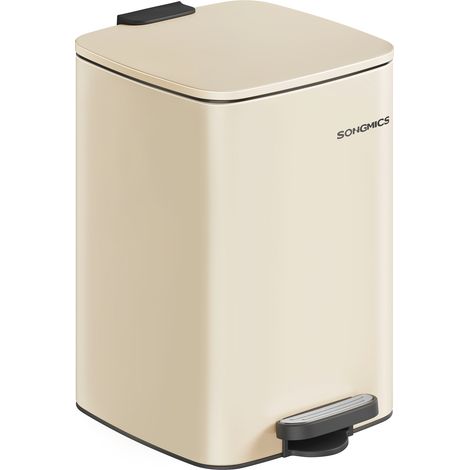 Songmics – Poubelle à pédale 20 L en acier – Couvercle à fermeture douce – Seau intérieur avec poignées – Dimensions 34x28,5x40,4 cm – Beige sable (1/5)