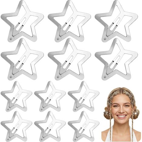 12 barrettes étoiles Y2K argentées, clips à pression antidérapants pour femme et fille. (1/5)