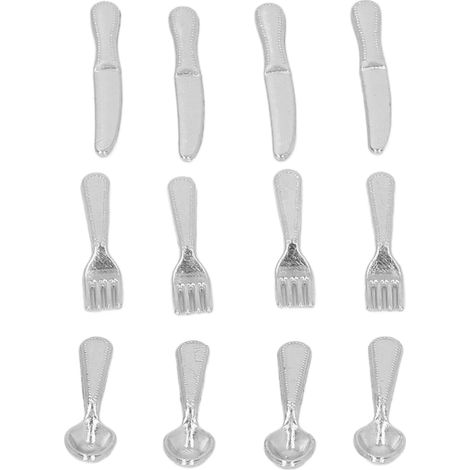 5er-Pack Miniaturmesser, -gabeln und -löffel (Maßstab 1:12) – Miniatur-Servierbesteck-Set für Puppenhausküchen, silberfarben (1/5)