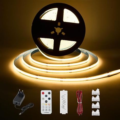 3m Warm White COB LED Strip - Under Cabinet Lighting Kit with RF Remote Control for Showcase, Kitchen, Office, Shelf, Cupboard - 24V Adapter Included - 2700K (1/5)
