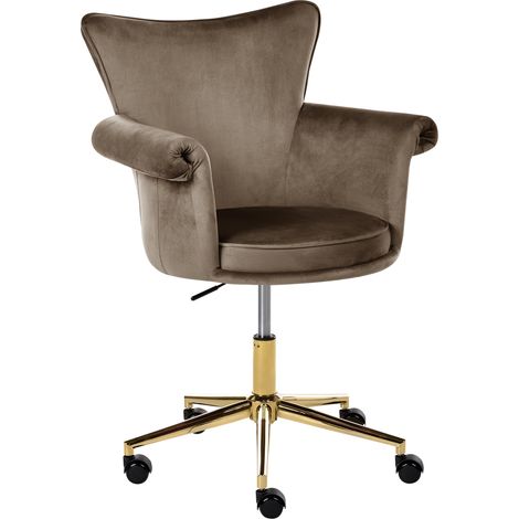 Silla de oficina tapizado de terciopelo giro completo altura regulable reposabrazos redondeados marrón Velencia